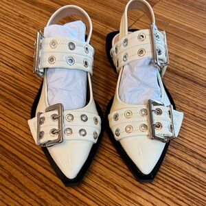 Ganni Cream Buckle Flats